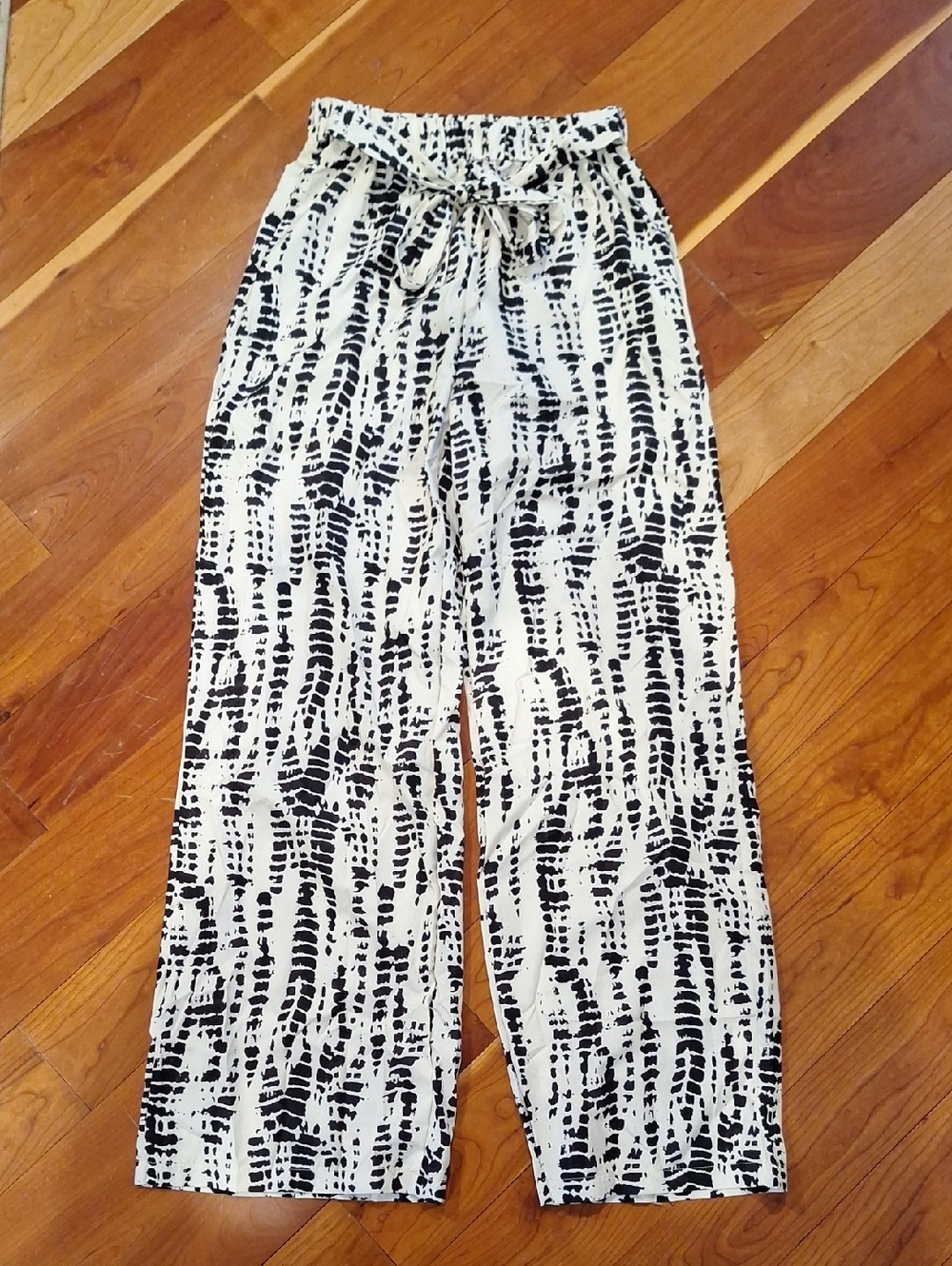 Shein Tall Women’s Black & White Drawstring Wide-Leg Pants New